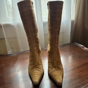 Vintage Via Spiga Embroidered Suede Zip Up Boots
